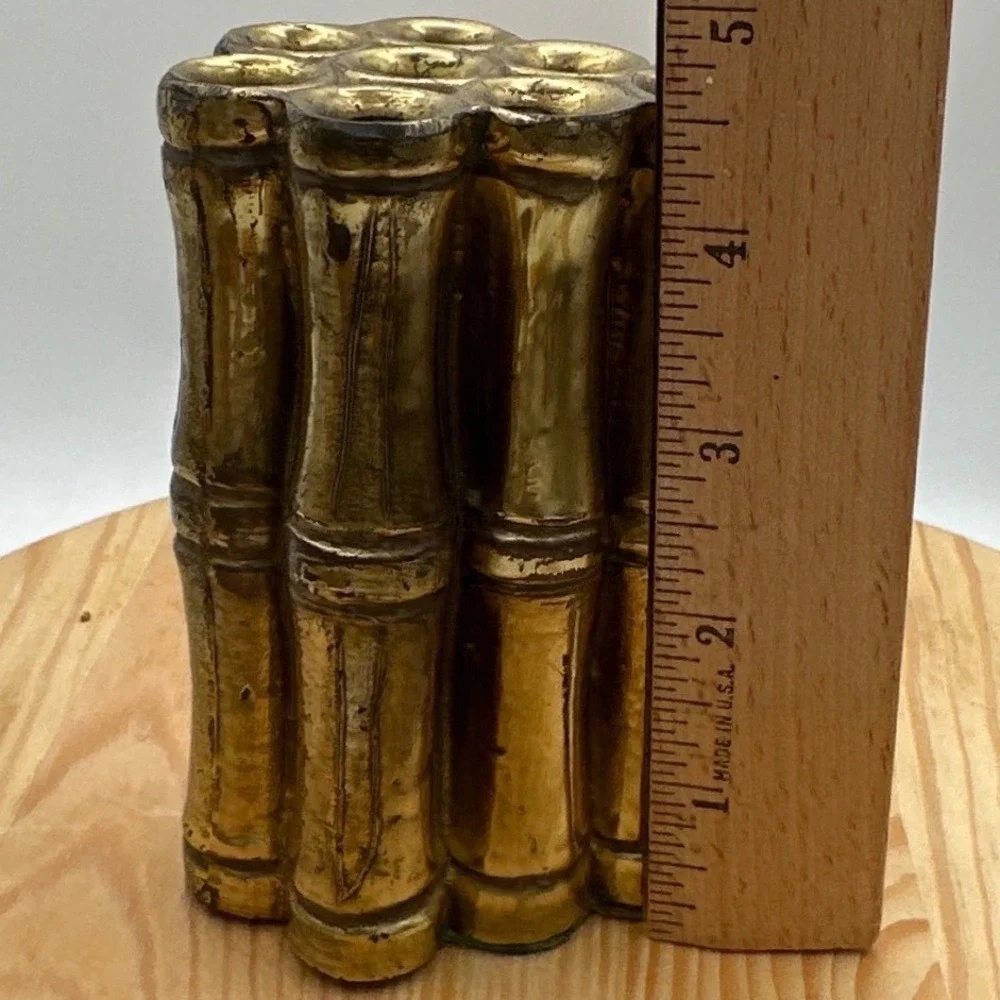 Hollywood Regency Mid-Century Brass Bamboo flower vase Brush Pot  objet d'art